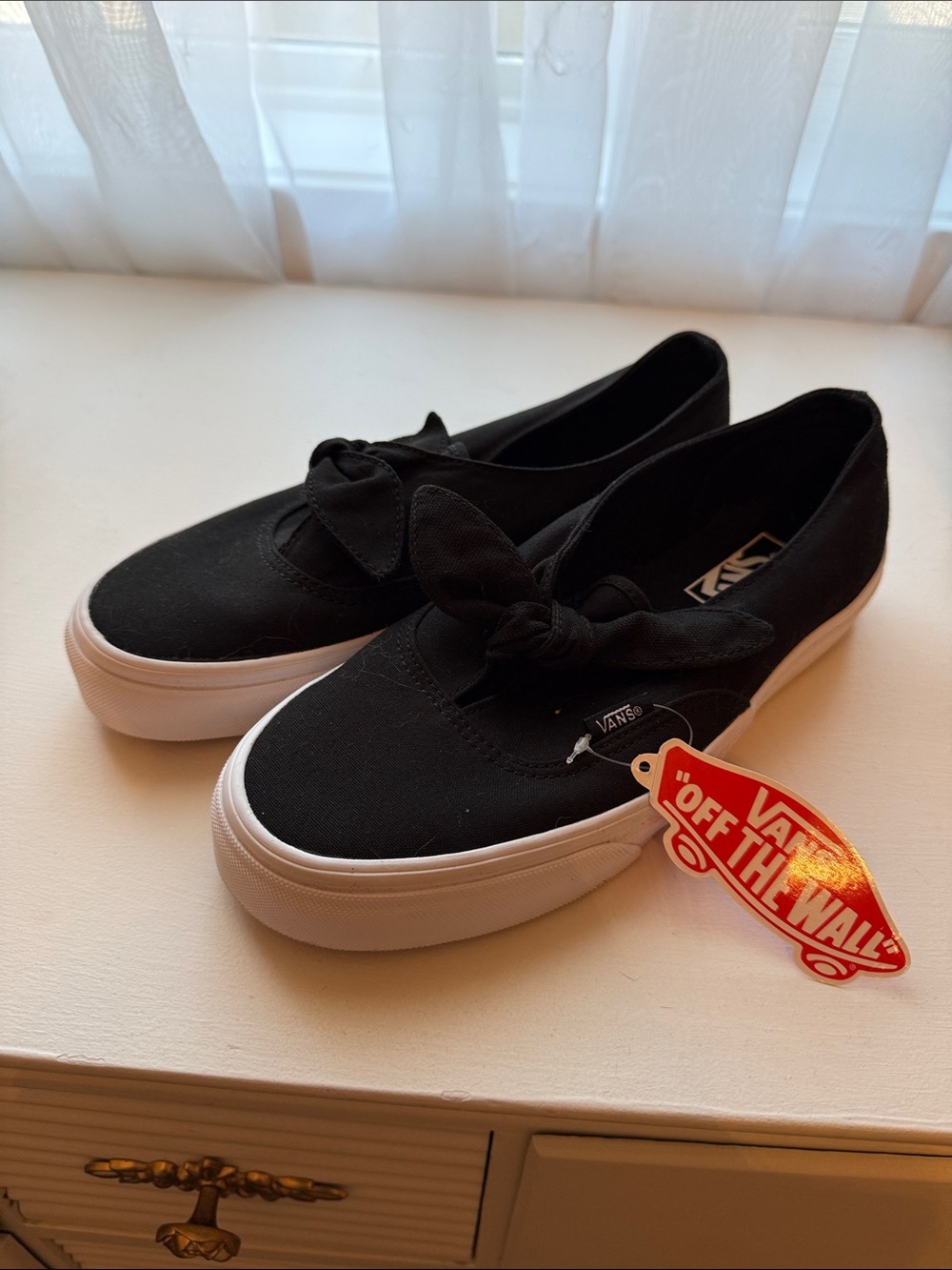 Vans Black Canvas Knot Detail Slip-On Sneakers with White Sole